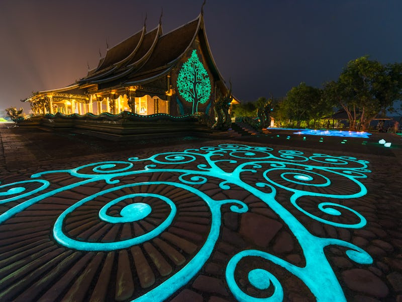 Luminescent light from the phosphorescence color around the Thai temple. The prime time to see a won...