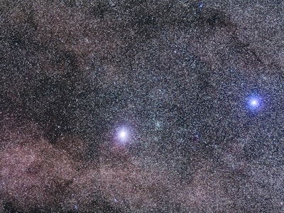 Alpha Centauri, the closest star system to the Sun at left and aka Rigel Kentaurus and Beta Centauri...