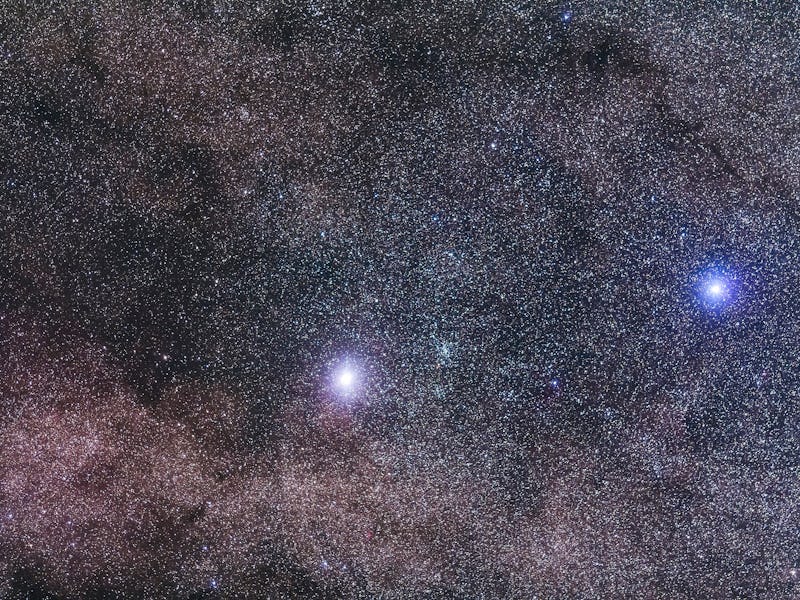 Alpha Centauri, the closest star system to the Sun at left and aka Rigel Kentaurus and Beta Centauri...