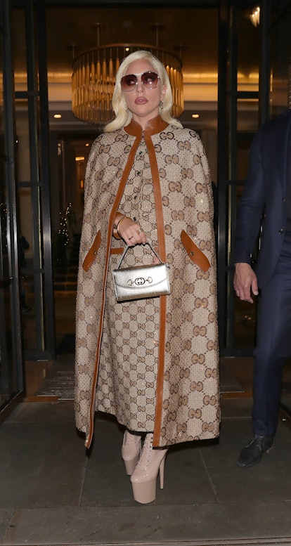 LONDON, ENGLAND - NOVEMBER 10: Lady Gaga is seen leaving the Corinthia Hotel on November 10, 2021 at ...