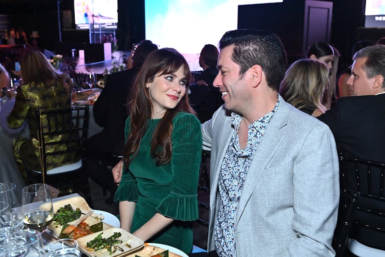 WEST HOLLYWOOD, CALIFORNIA - NOVEMBER 13: (L-R) Zooey Deschanel and Jonathan Silver Scott attend the...