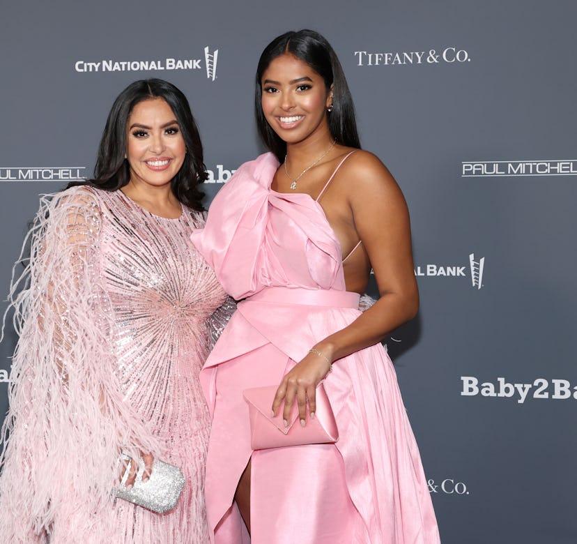 Vanessa Bryant and Natalia Bryant on 2021 Baby2Baby Gala red carpet.