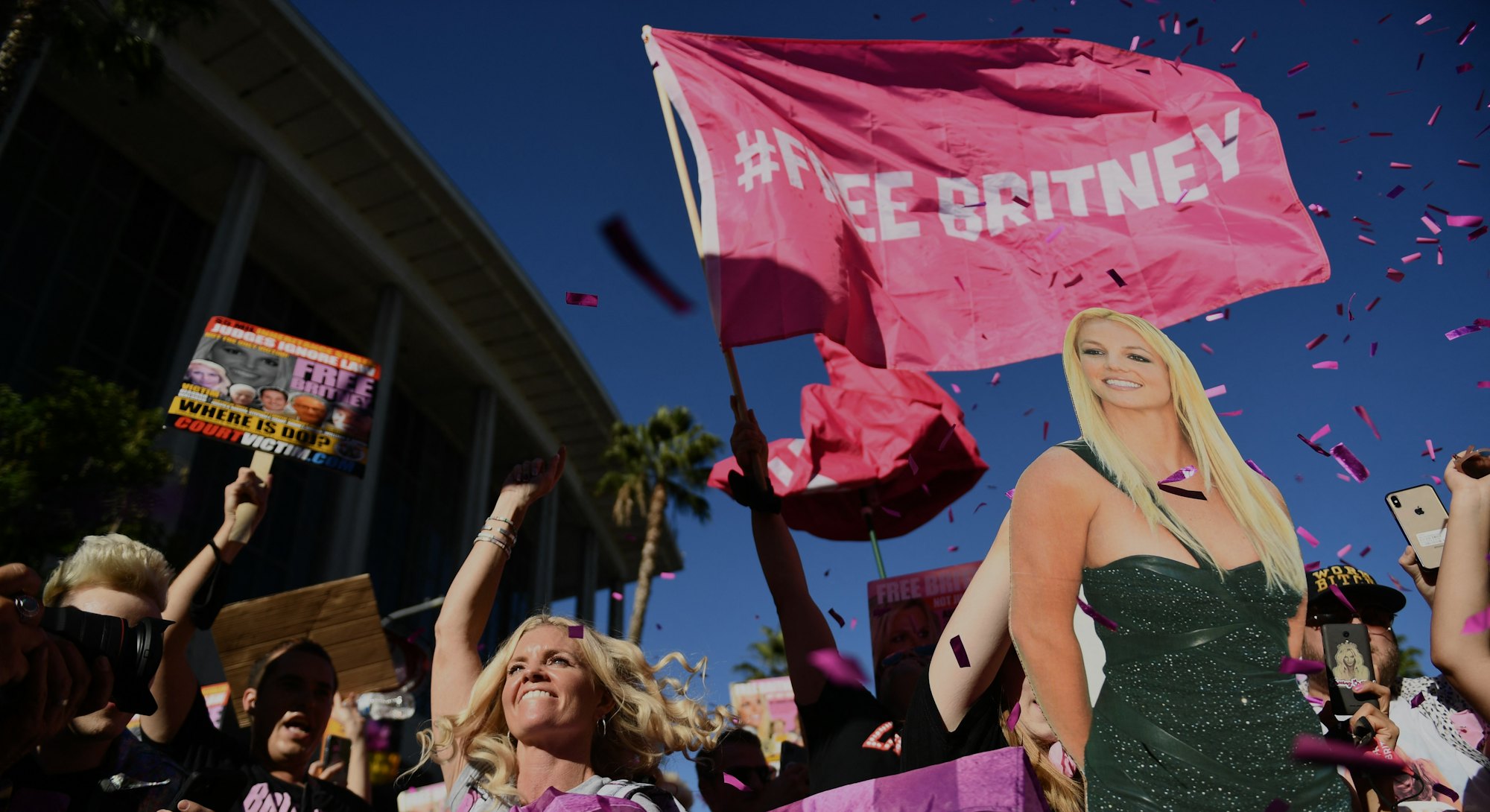TOPSHOT - Supporters of the FreeBritney movement rally in support of musician Britney Spears for a c...