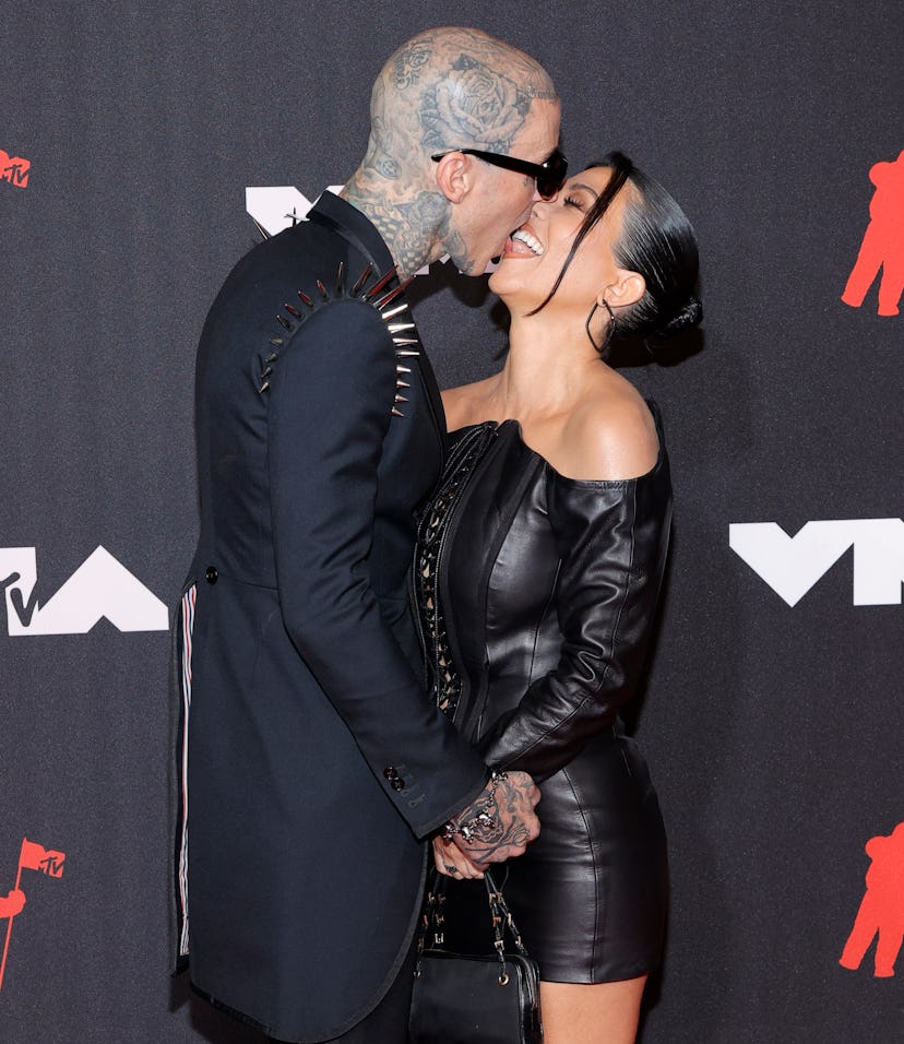 NEW YORK, NEW YORK - SEPTEMBER 12: Travis Barker and Kourtney Kardashian attend the 2021 MTV Video M...