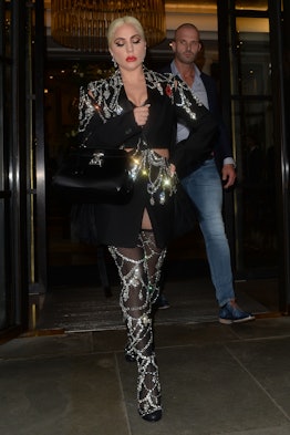 Lady Gaga wears crystal-embellished blazer from Alexander McQueen Spring/Summer 2022.