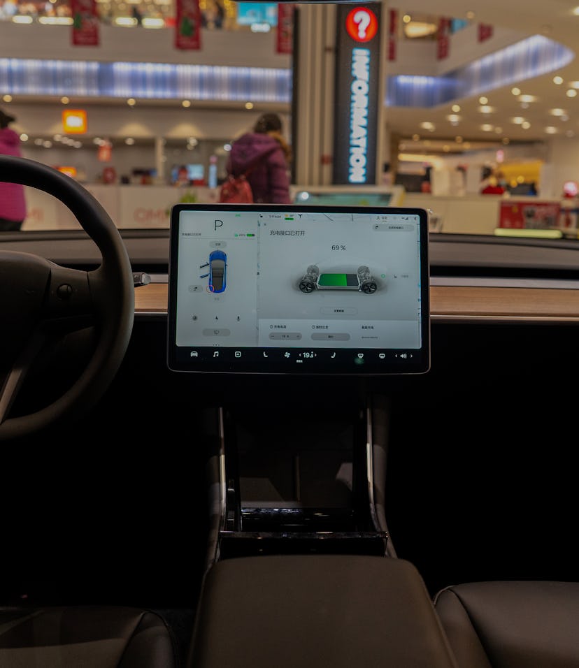 TIANJIN, CHINA - 2020/02/09: Driver's cab and intelligent control system of a Tesla Model 3 car. O...