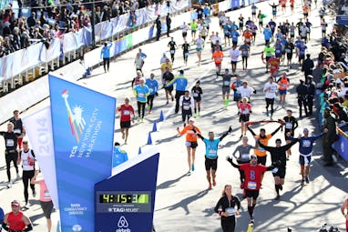 NEW YORK, NY - NOVEMBER 02: Runners approach the finish line during the 2014 TCS New York City Marat...
