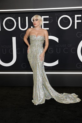 Lady Gaga wears sequin bustier gown from Valentino Spring/Summer 2021.