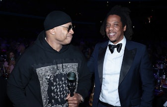 CLEVELAND, OHIO - OCTOBER 30:   LL Cool J and Jay Z pose during the 36th Annual Rock & Roll Hall Of ...
