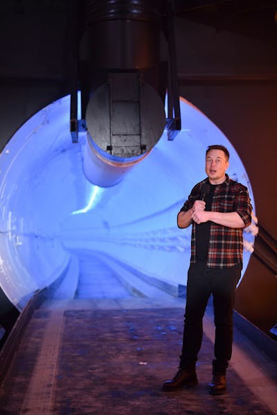 Elon Musk, co-founder and chief executive officer of Tesla Inc., speaks during an unveiling event fo...