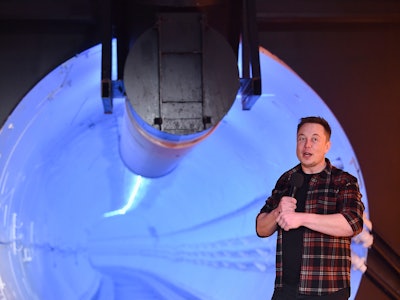 Elon Musk, co-founder and chief executive officer of Tesla Inc., speaks during an unveiling event fo...