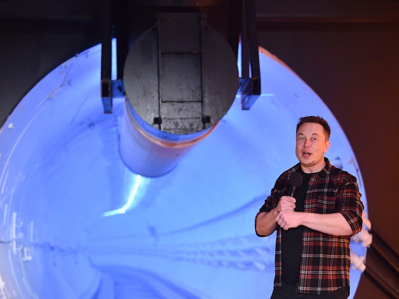 Elon Musk, co-founder and chief executive officer of Tesla Inc., speaks during an unveiling event fo...