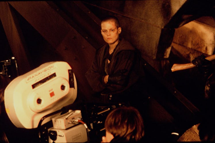 American actress Sigourney Weaver on the set of Alien 3, directed by David Fincher. (Photo by Rolf K...