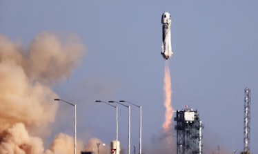 VAN HORN, TEXAS - OCTOBER 13: Blue Origin’s New Shepard lifts off from the launch pad carrying 90-ye...