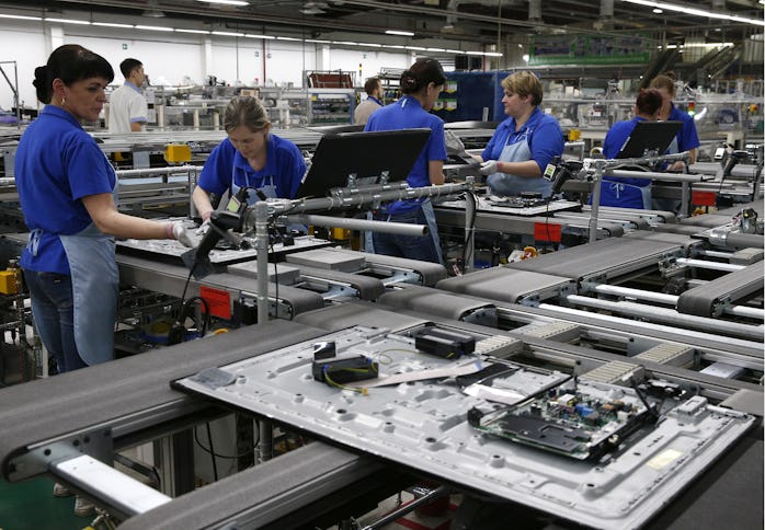 KALUGA REGION, RUSSIA - APRIL 10, 2019: Assembling TV sets at the home appliances plant of Samsung E...