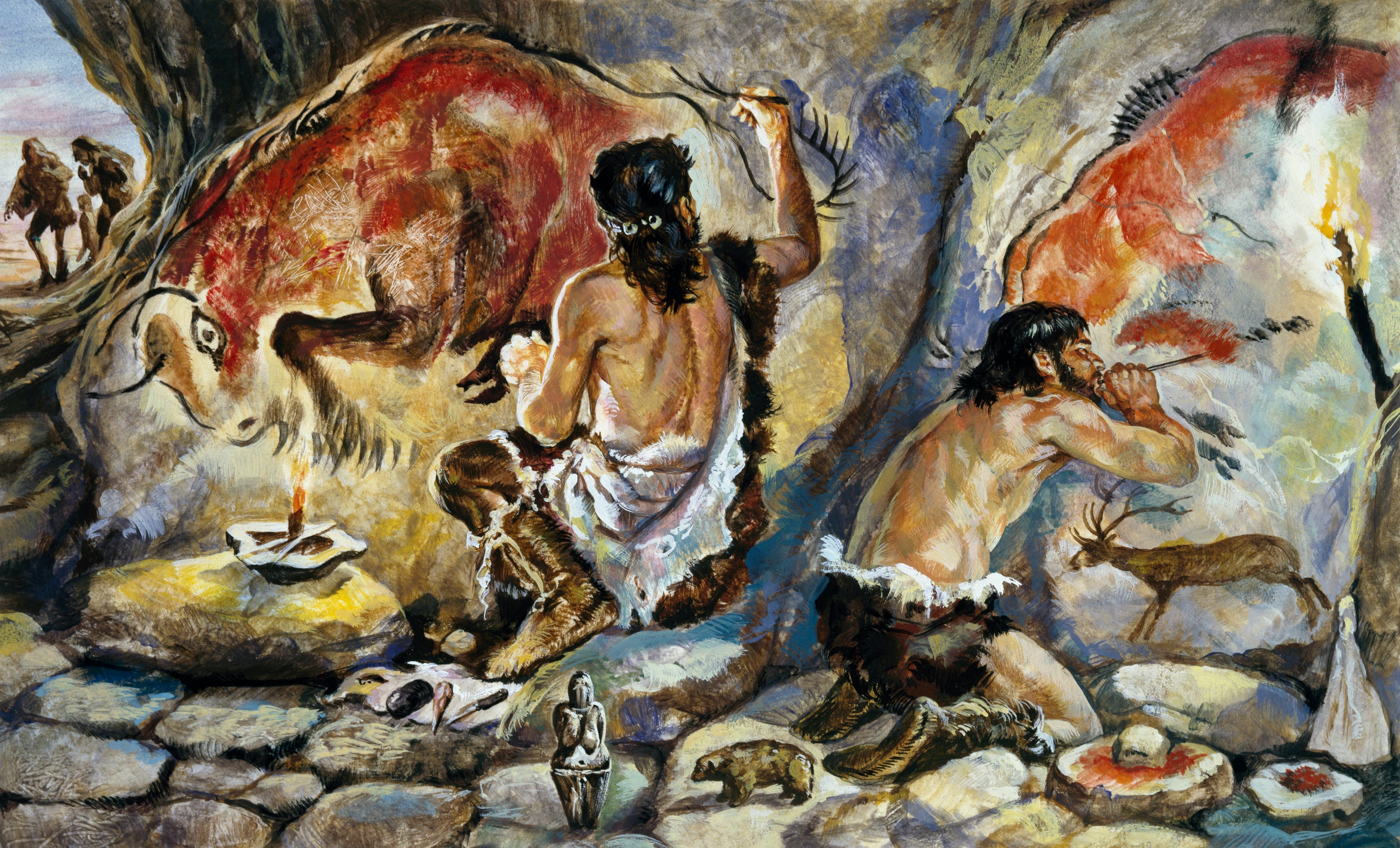 UNSPECIFIED - CIRCA 2003:  Reconstruction of daily life of primitive peoples in the Paleolithic Peri...