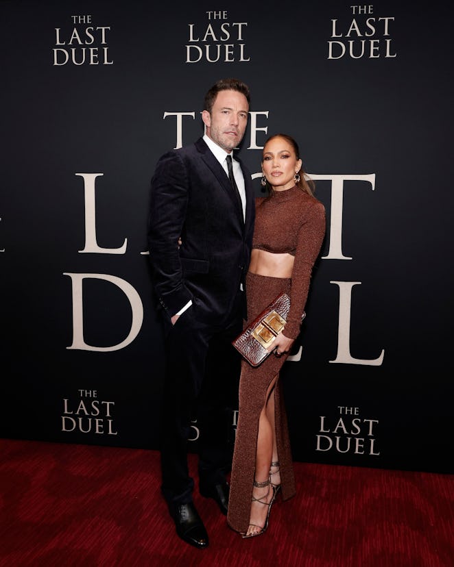 NEW YORK, NEW YORK - OCTOBER 09: Ben Affleck and Jennifer Lopez attend "The Last Duel" New York Prem...