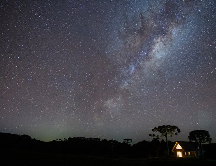 Urupema, Santa Catarina, Brazil - June 04, 2021: Night shot with long exposure technique with a farm...