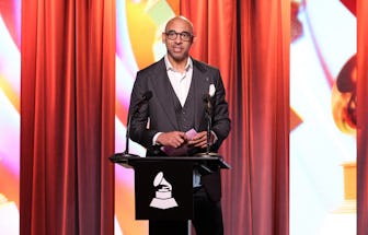 LOS ANGELES, CALIFORNIA - NOVEMBER 23: Harvey Mason jr., CEO of the Recording Academy speaks onstage...