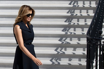 First Lady Melania Trump walks to the South Lawn to depart the White House on October 22, 2020 in Wa...