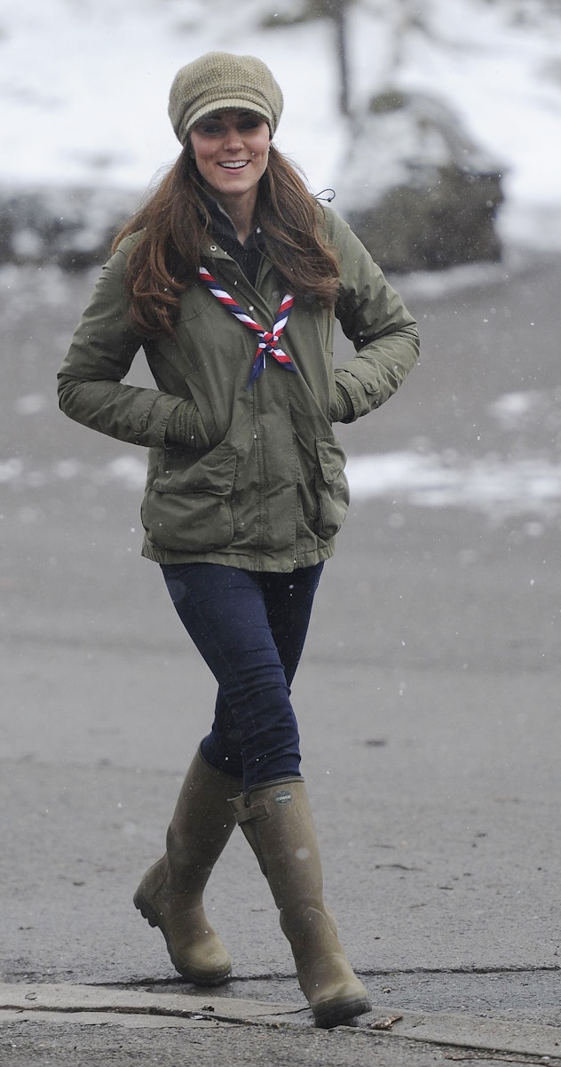 Kate Middleton wore rubber boots.