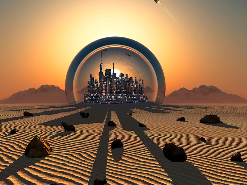 Futuristic City in Protective Sphere on the Surface of the Planet Mars