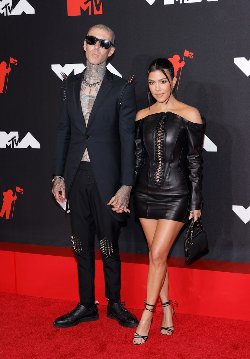 NEW YORK, NEW YORK - SEPTEMBER 12: Travis Barker and Kourtney Kardashian attend the 2021 MTV Video M...
