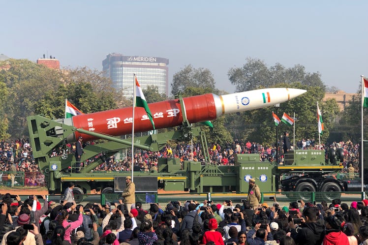 NEW DELHI, INDIA - JANUARY 26, 2020: India's antisatellite missile on display during a military para...
