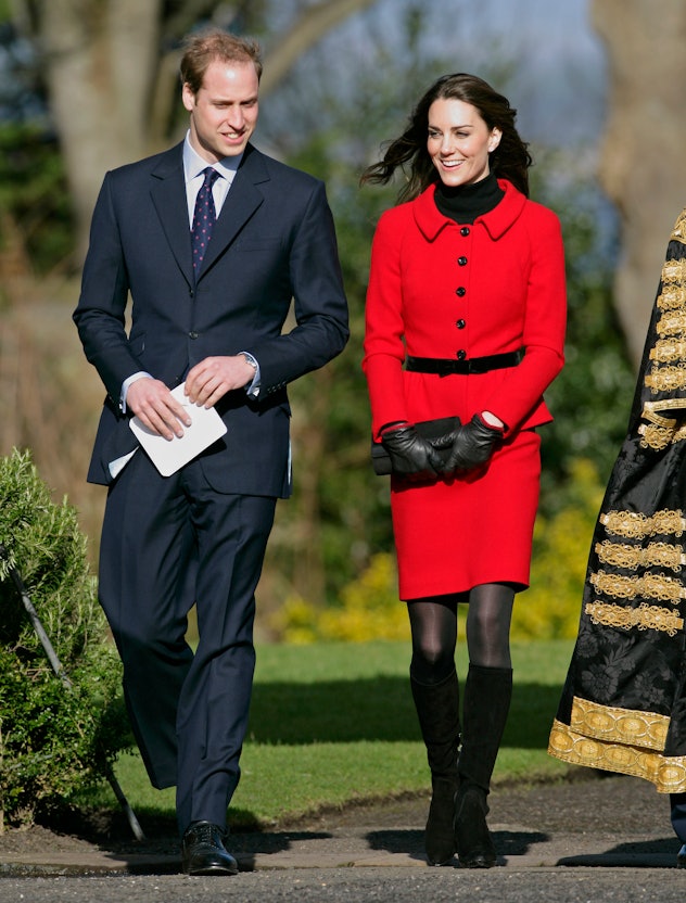 Kate Middleton wore a skirt suit with boots.