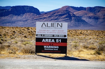 North America, USA, Nevada, Crystal Springs, Basin And Range National Monument, Area 51 Sign. (Photo...