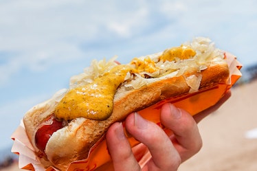 sauerkraut on a hotdog