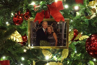 WASHINGTON, DC - NOVEMBER 29: An ornament of a portrait of U.S. President Joe Biden and first lady ...