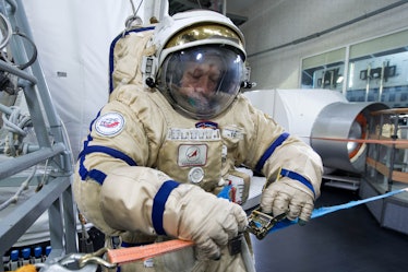 MOSCOW REGION, RUSSIA  OCTOBER 18, 2021: Roscosmos cosmonaut Alexander Misurkin takes part in prefli...