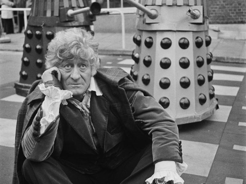 English actor Jon Pertwee (1919 - 1996) as the Third Doctor in the television series 'Doctor Who', o...