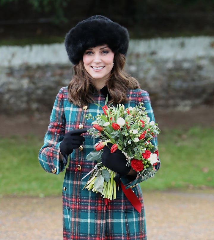 KING'S LYNN, ENGLAND - DECEMBER 25:  Catherine; Duchess of Cambridge attends Christmas Day Church se...