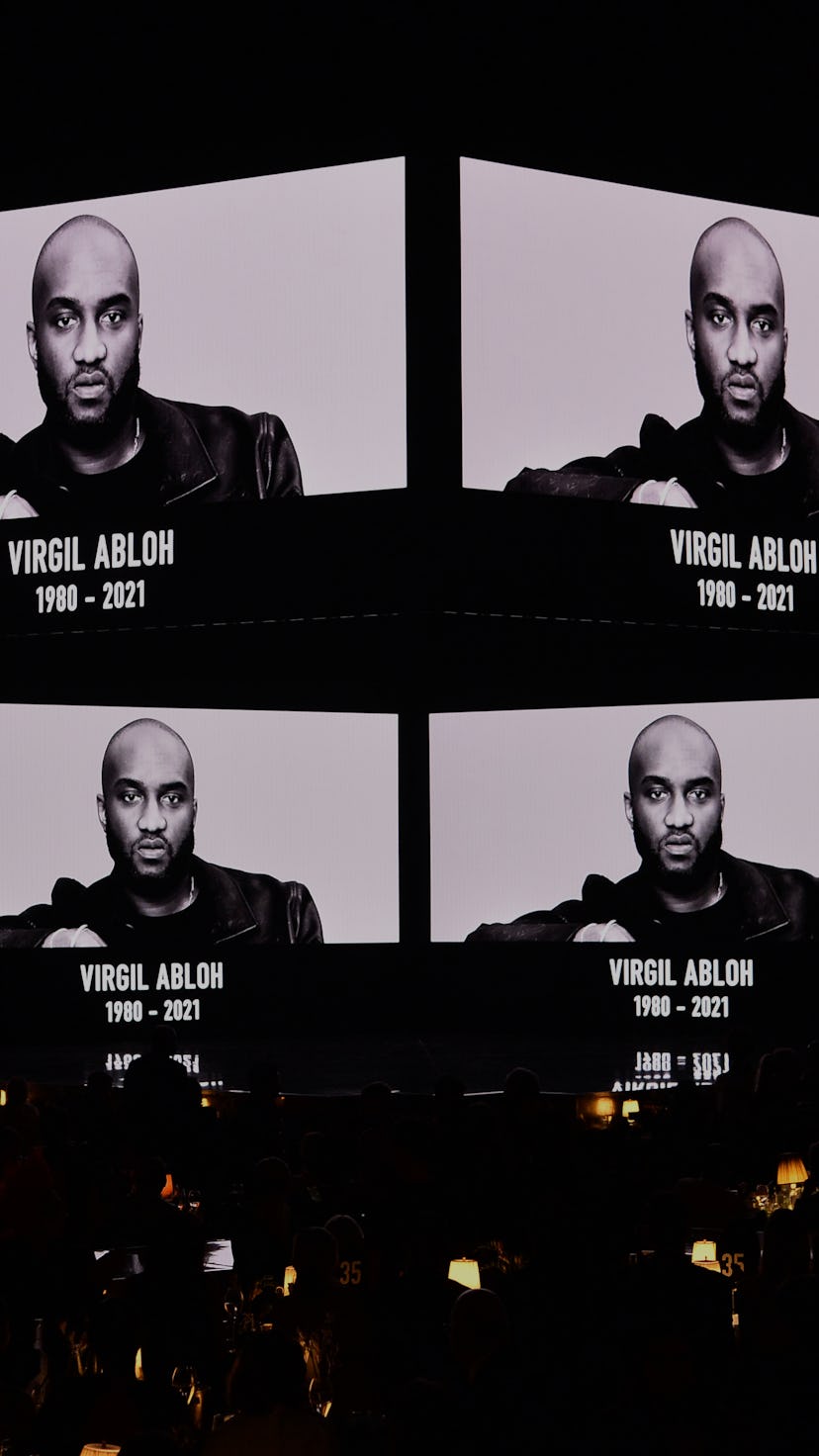 LONDON, ENGLAND - NOVEMBER 29: A tribute to Virgil Abloh during The Fashion Awards 2021 at the Royal...