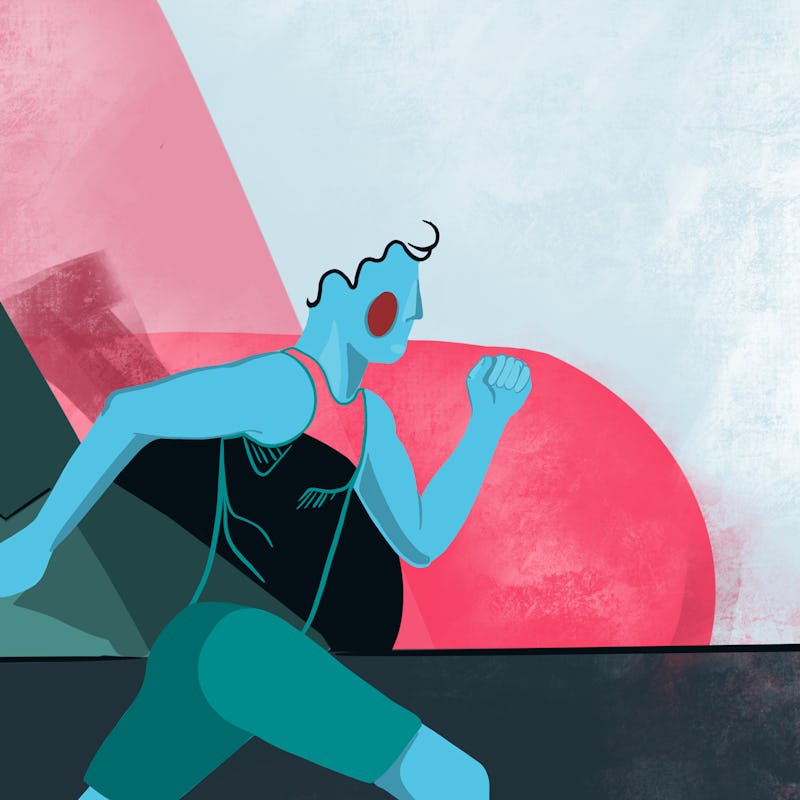 Running, Track And Field, Athlete, Exercising, Sport. Textured illustration.
