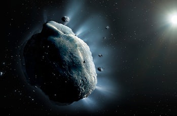 Artwork of the asteroid 3200 Phaethon. Phaethon is an Apollo asteroid - that is, its orbit crosses t...
