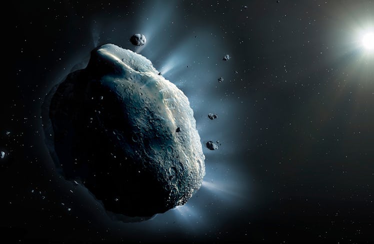 Artwork of the asteroid 3200 Phaethon. Phaethon is an Apollo asteroid - that is, its orbit crosses t...