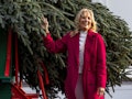 U.S. first lady Jill Biden welcomes the arrival of the White House Christmas Tree at the White House...