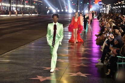 LOS ANGELES, CALIFORNIA - NOVEMBER 02: Models walk the runway during the Gucci Love Parade on Novemb...