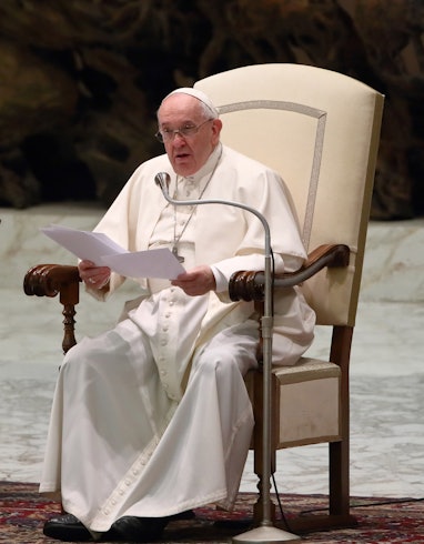Pope Francis during the general audience at Paul VI Hall. Vatican City (Vatican), October 27th, 2021...