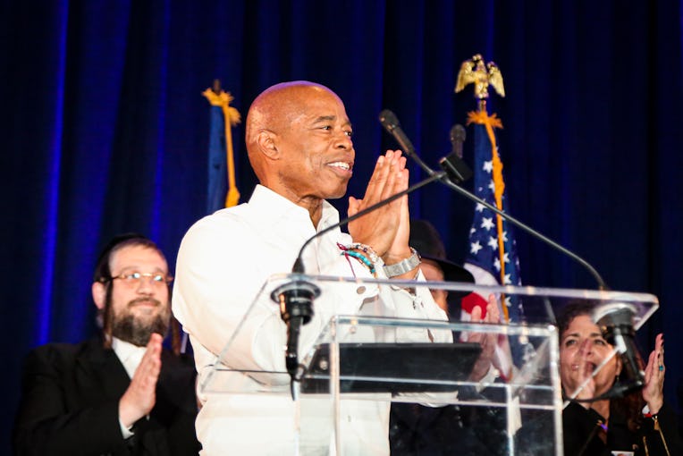 NEW YORK, NEW YORK - NOVEMBER 2: New York City Mayor-elect Eric Adams gesture during the Election Ni...