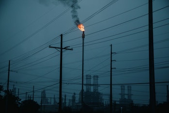 Flames from a flare stack at an oil refinery in Louisiana, U.S. Photographer: Bryan Tarnowski/Bloomb...