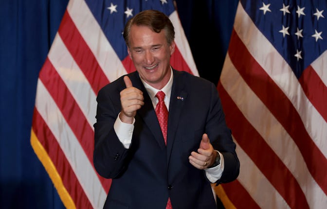 CHANTILLY, VIRGINIA - NOVEMBER 02: Virginia Republican gubernatorial candidate Glenn Youngkin takes ...