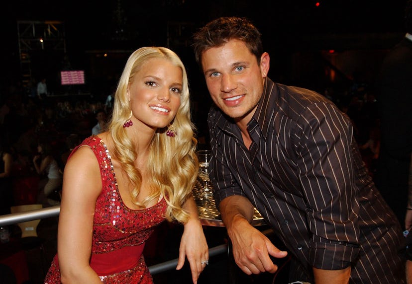 Jessica Simpson and Nick Lachey during MTV Bash - Backstage and Audience at Hollywood Palladium in H...