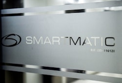 Picture of the logo of Smartmatic, the firm that supplies Venezuela's voting technology, seen on a s...