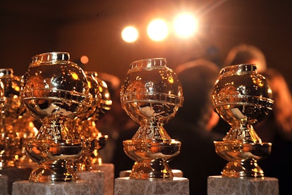 The new 2009 Golden Globe statuettes are on display during an unveiling by the Hollywood Foreign Pre...