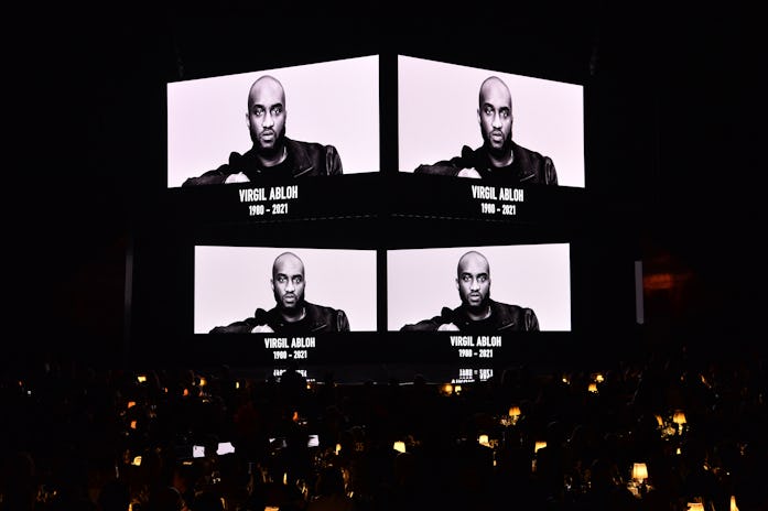 LONDON, ENGLAND - NOVEMBER 29: A tribute to Virgil Abloh during The Fashion Awards 2021 at the Royal...
