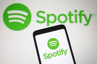 UKRAINE - 2021/02/23: In this photo illustration, Spotify logo of a Swedish audio streaming and medi...